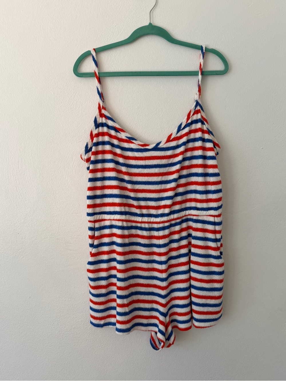 Show Me Your Mumu Red, White & Blue Striped Terry Romper